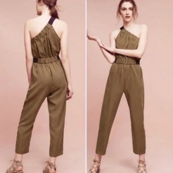 ANTHRO | MAEVE | Verano Olive Green One Shoulder Jumpsuit - Picture 3 of 3